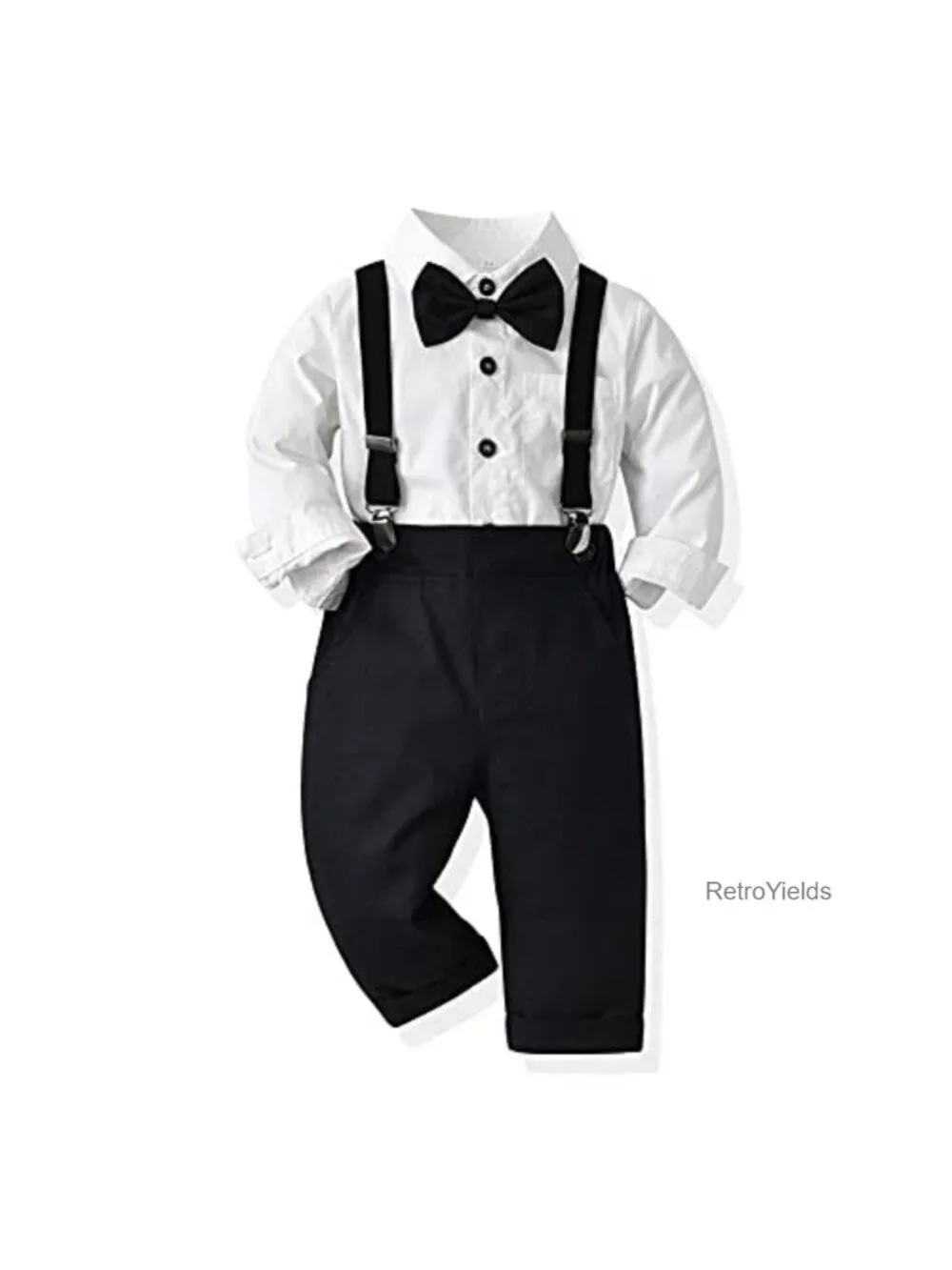 Baby Boys Christmas Outfit Bowtie Shirt Suspenders Pants Tuxedo Suit